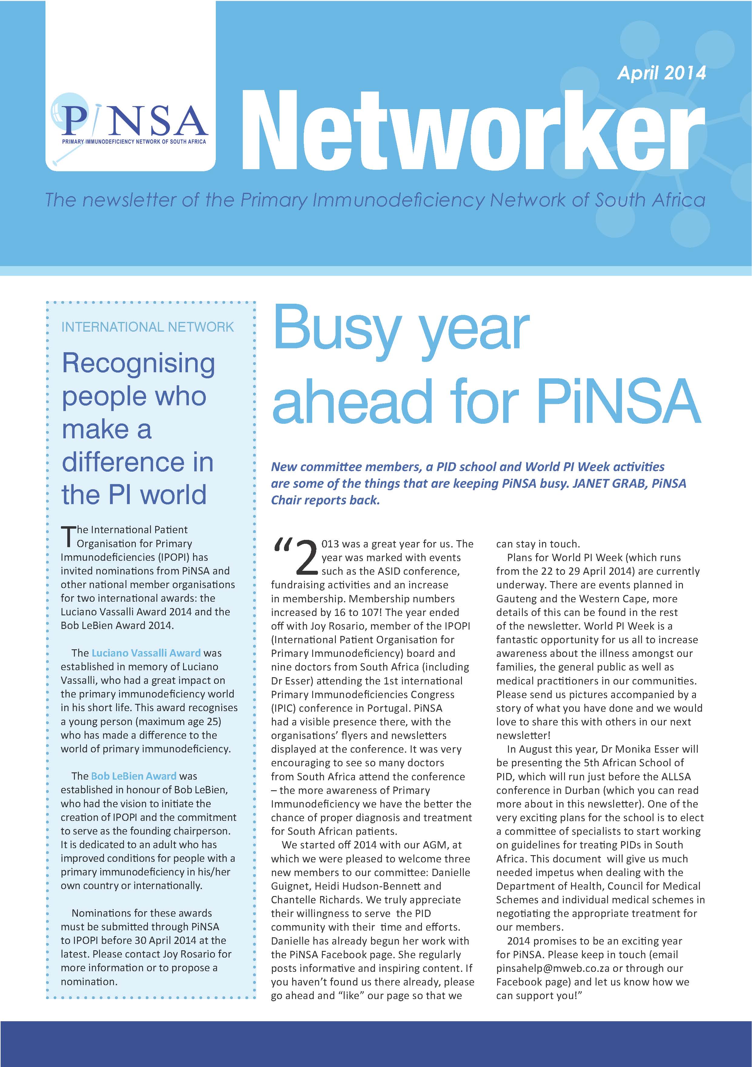 PiNSA newsletter April 2014